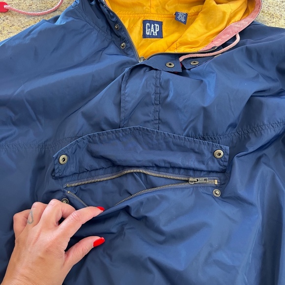 Gap Blue and Orange Hooded Rain Jacket (Large; Unisex) - Picture 6 of 8
